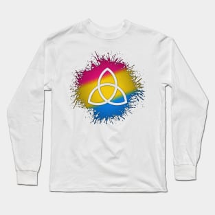 Paint Splatter Pansexual Pride Flag Triquetra Symbol Long Sleeve T-Shirt